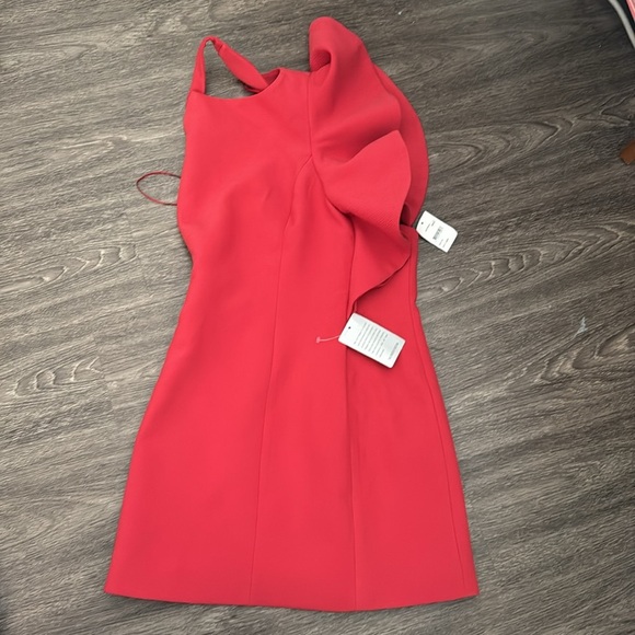 NWT C/MEO COLLECTIVE orange/red rust Ruffle One-Shoulder mini  fit and flare M - Picture 4 of 9